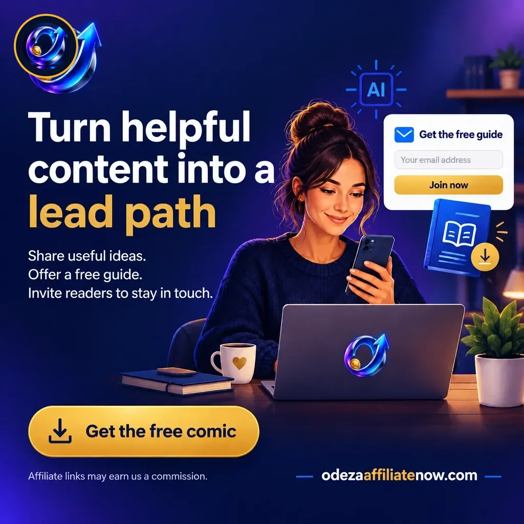 Social ad showing a creator offering a free guide through a consent-based email signup.